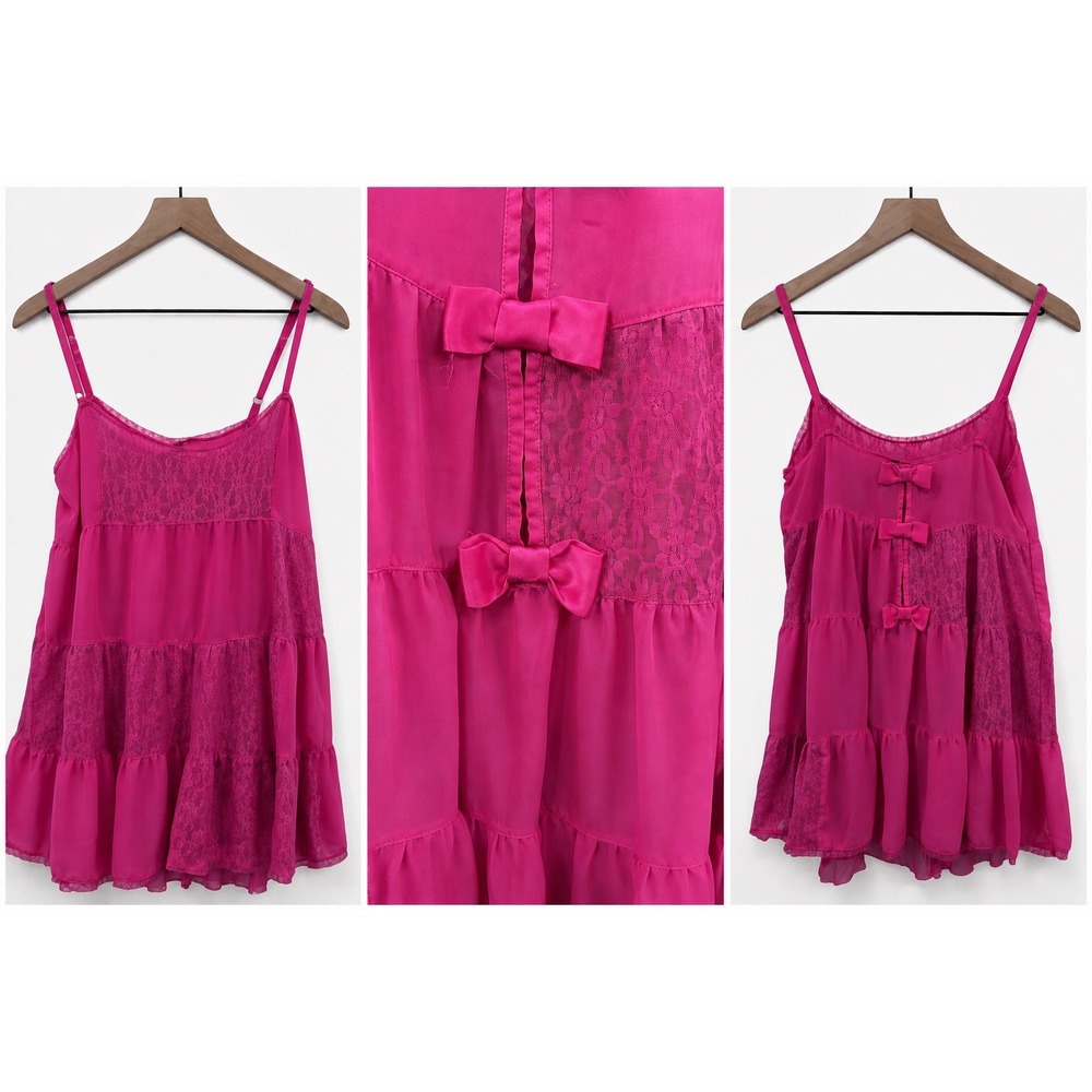 Kensie Y2K Fairycore Lace Babydoll Cami Bow Top Hot Pink Sz S Coquette
Dollette